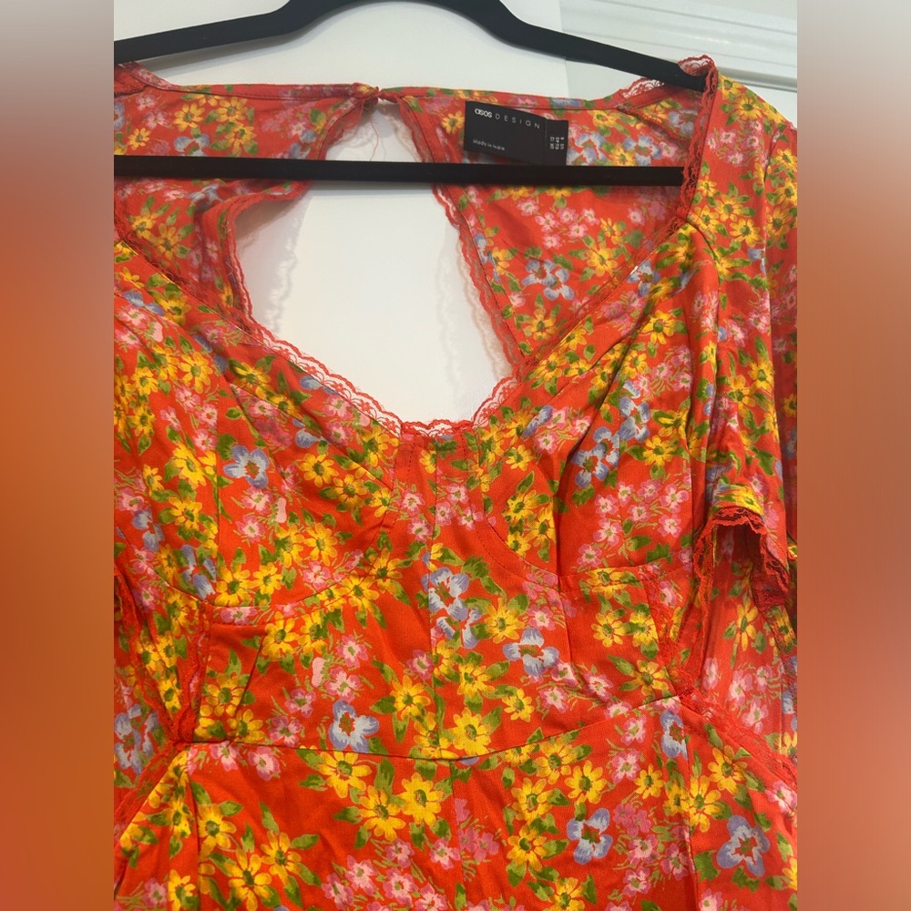 NWOT ASOS Design Cupped Red Floral Open Back Cut Out Tea Mini Dress size 8 - Picture 6 of 14